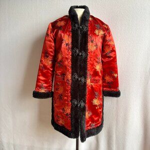 Chinese Red Embroidered Satin Plush Lined Jacket